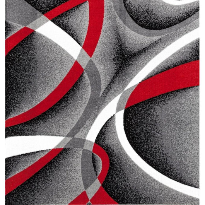 Orren Ellis Cherine Performance Gray/Red Rug & Reviews Wayfair